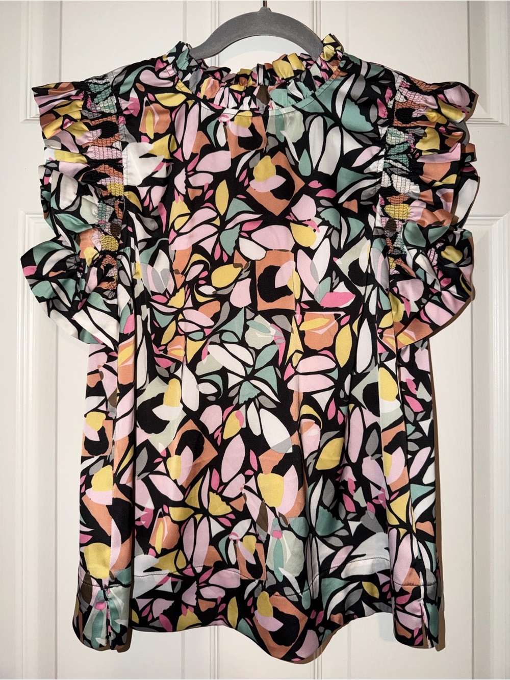 JODIFL‎ Multi-Color Floral Leaf Print Ruffle Sleeve Blouse